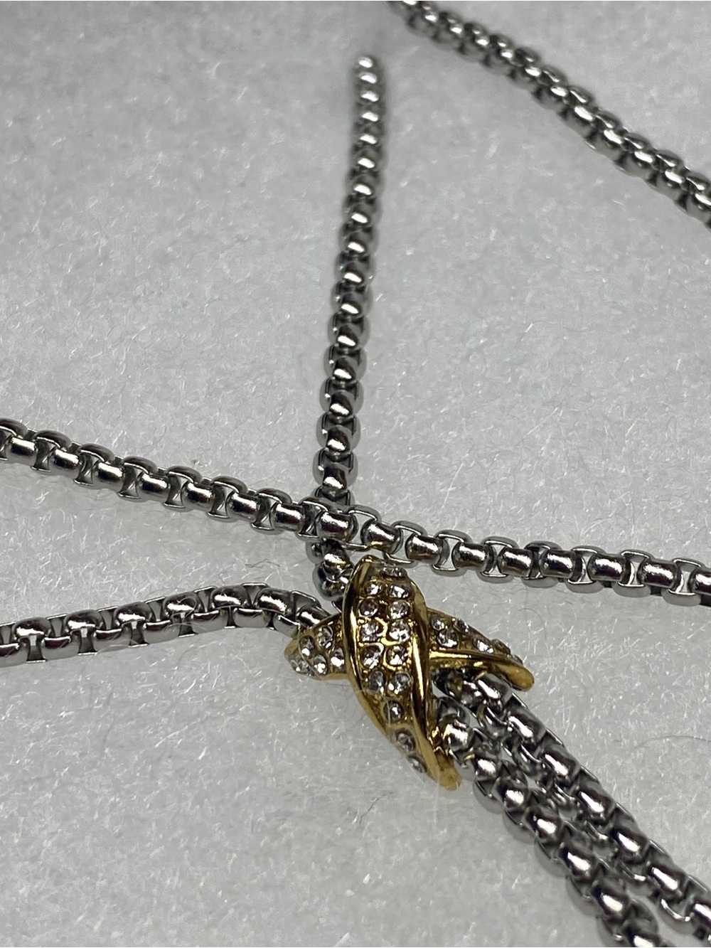 Two-Tone Rhinestone Knot Pendant Necklace - Silver & Gold
